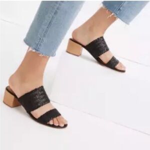 Madewell Kiera Black Braided Woven Leather Slide Mule Block Heel Sandals Sz 8